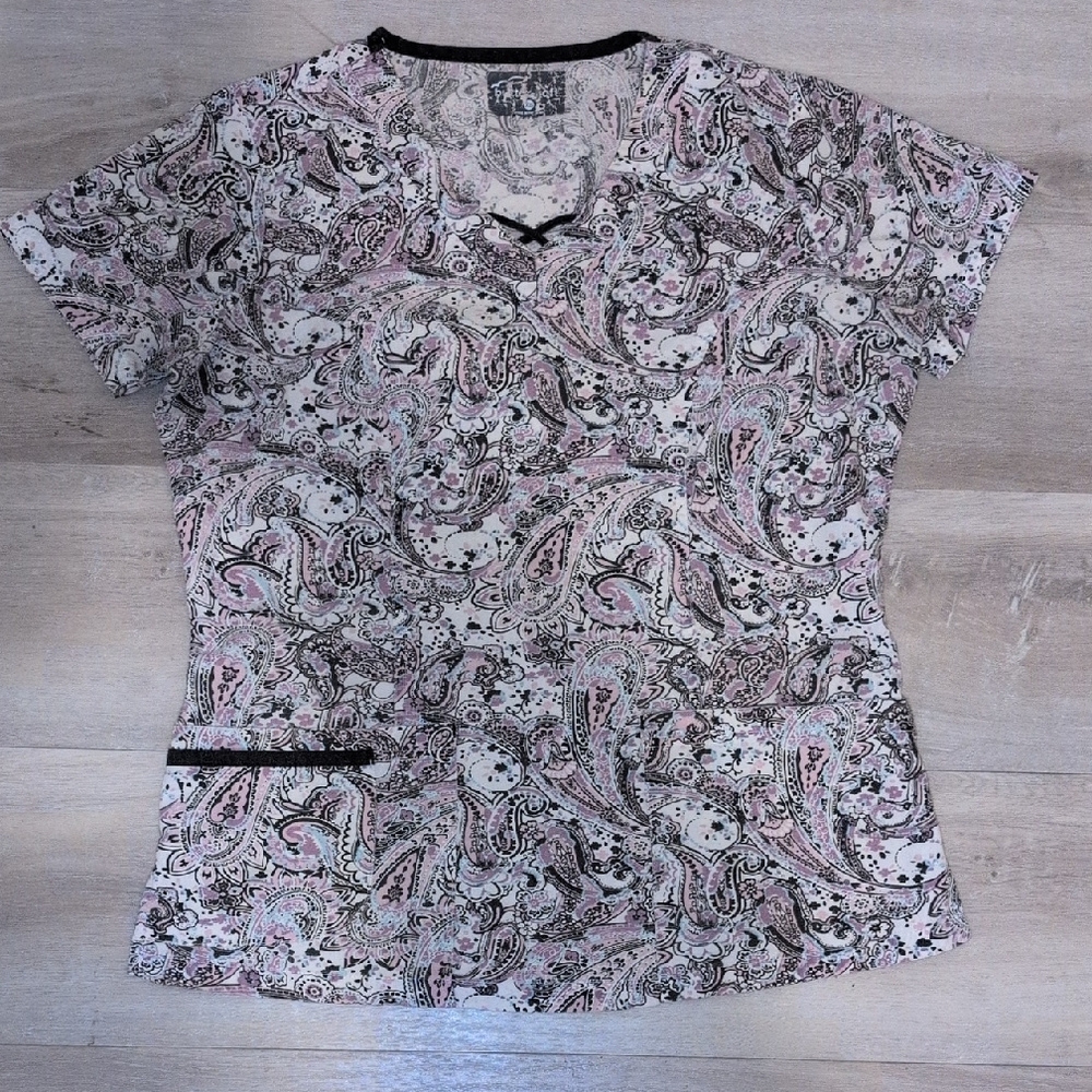 Butter Soft Paisley Printed Scrub Top - XS